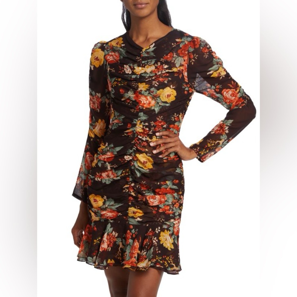 Veronica Beard Hedera Floral Ruched Mini Dress